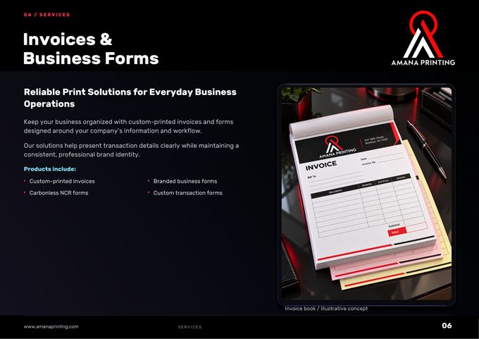 Invoices & Business Forms — Amana Printing